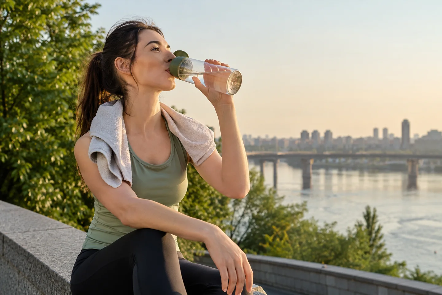 Людина п’є воду після легкої пробіжки