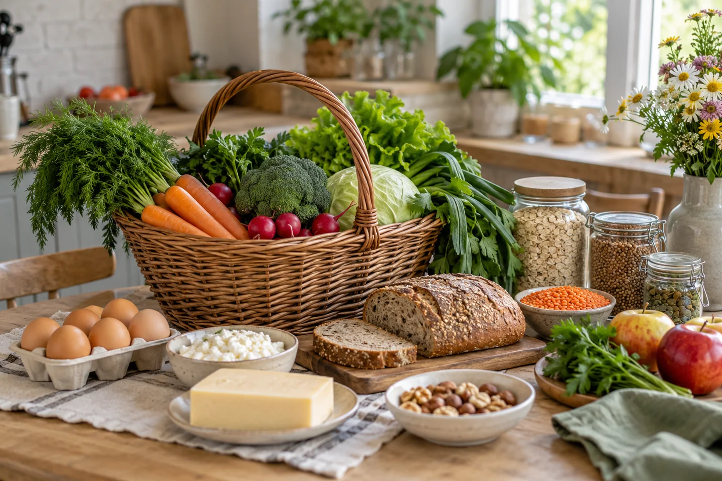 Кошик сезонних овочів і продуктів для домашніх страв
