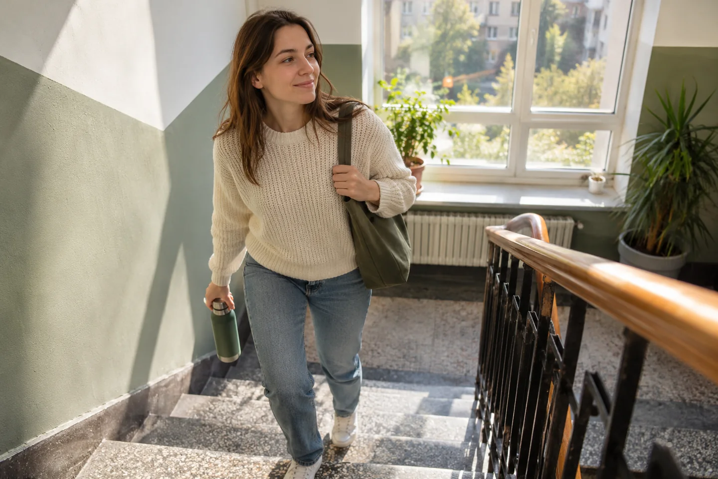 Людина піднімається звичайними сходами