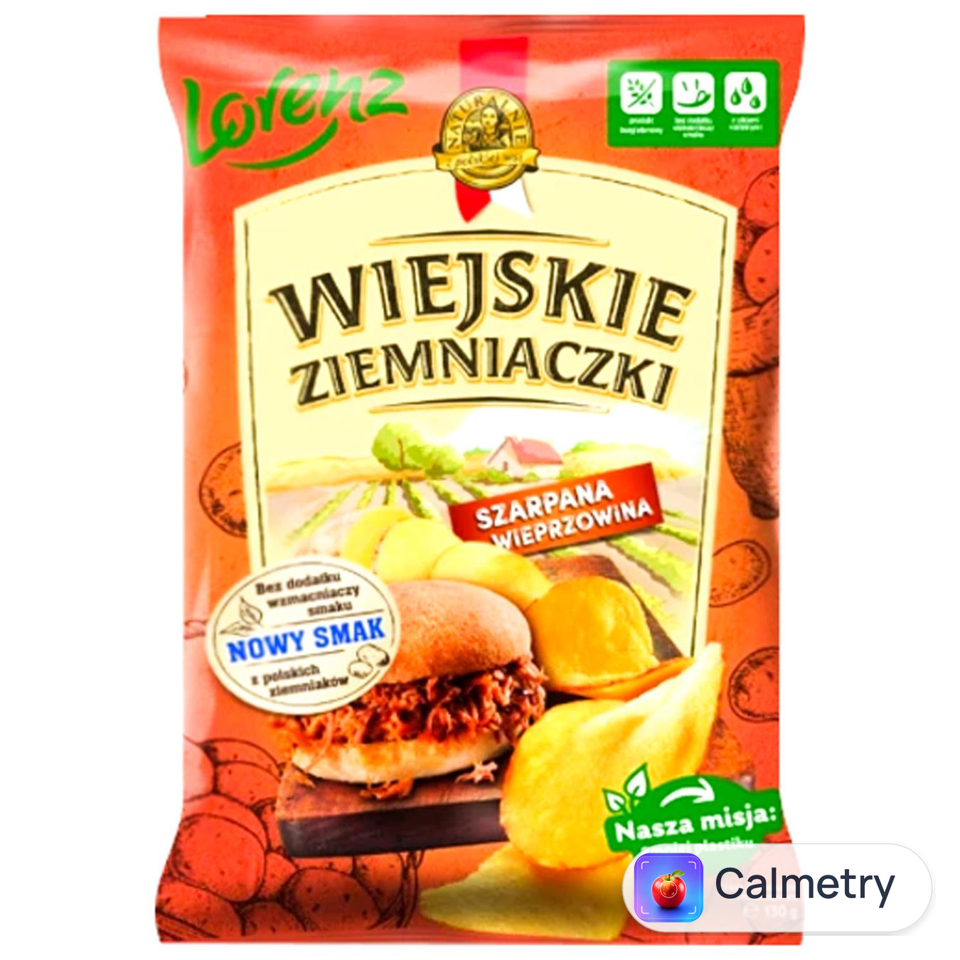 Чипси Wiejskie Ziemniaczki картопляні зі смаком м'яса - рвана свинина 130г