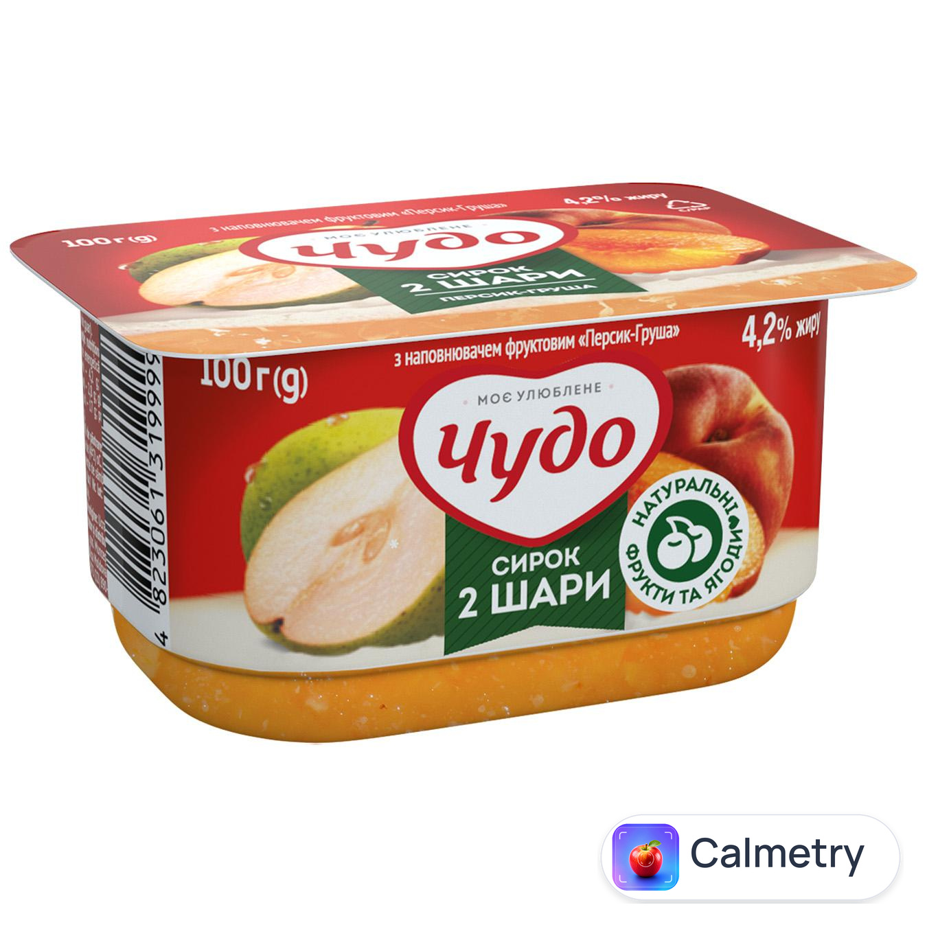 Десерт сирковий Чудо Персик-груша двошаровий 4,2% 100г