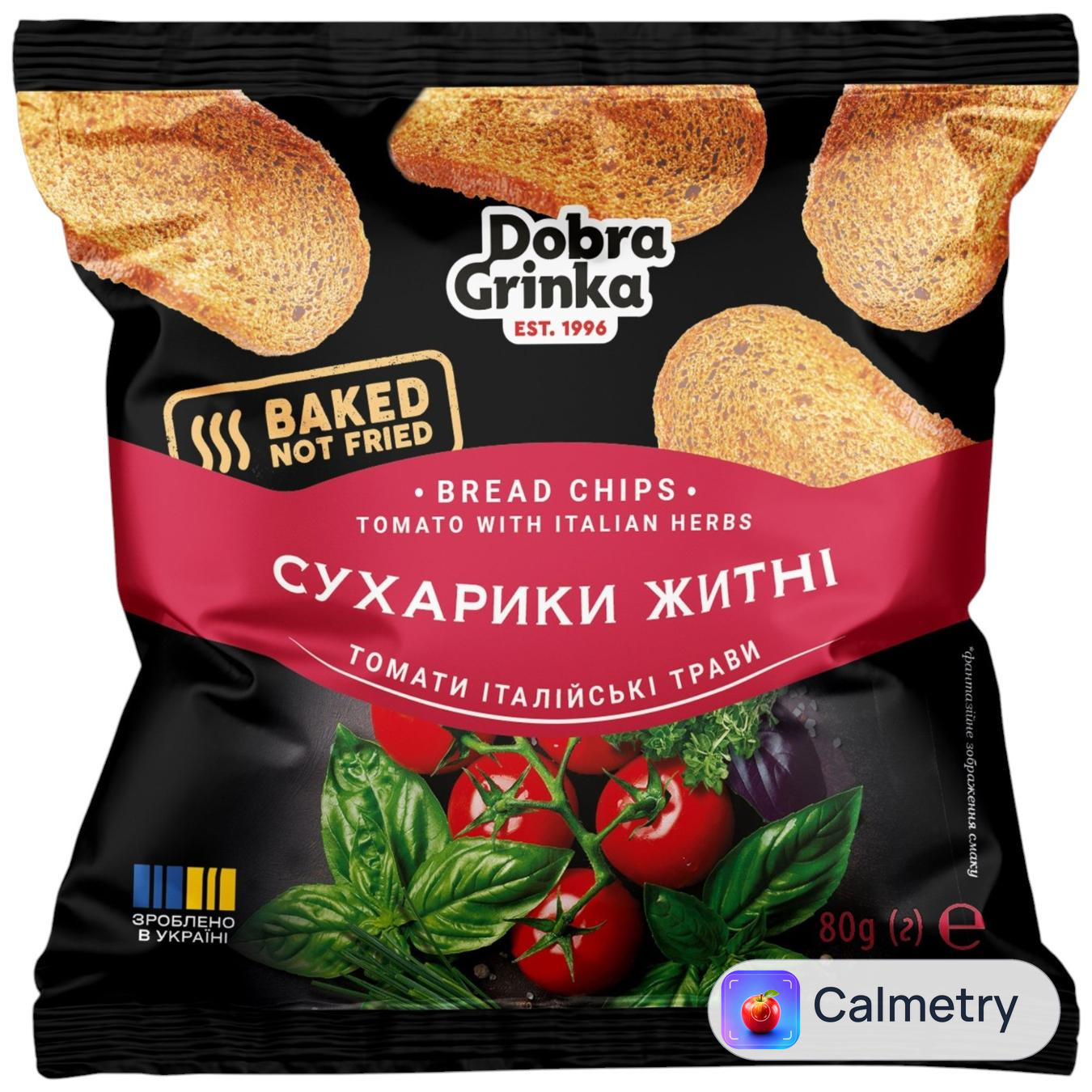 Сухарики Dobra Grinka Томат з італійськими травами житні 80г — фото продукту