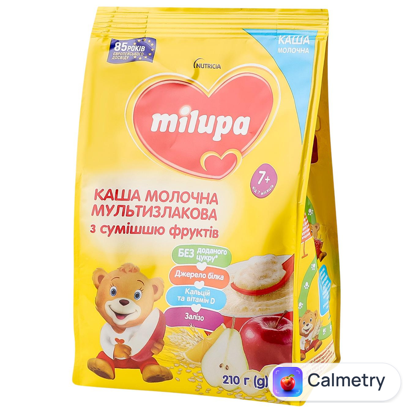 Каша молочна Milupa суха для дітей від 7-ми місяців мультизлакова з сумішшю фруктів 210г