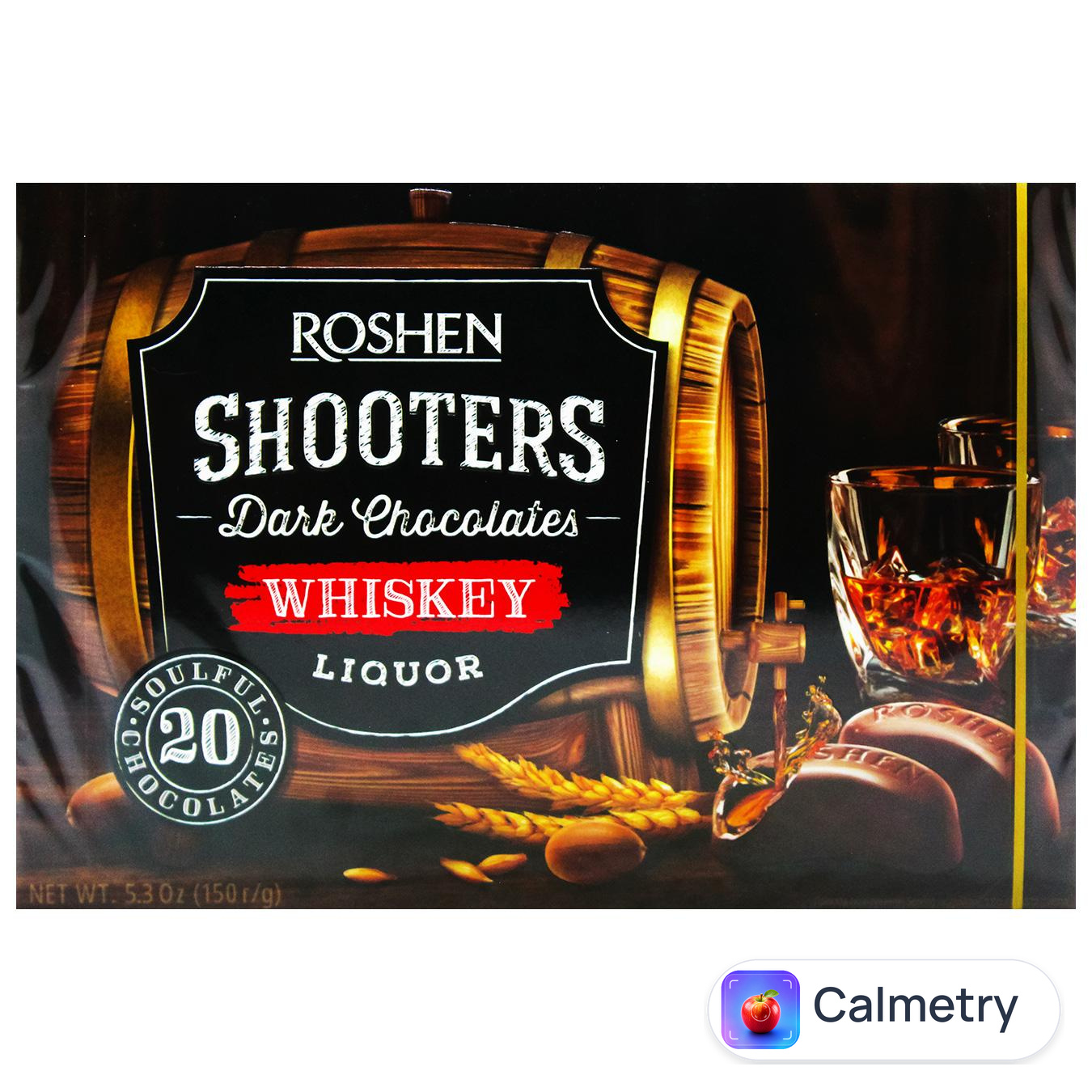 Цукерки Roshen Shooters шоколадні віскі-лікер 150г — фото продукту