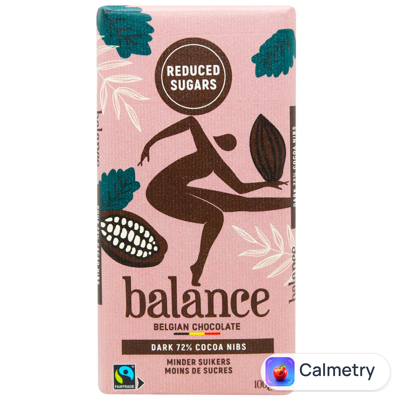 Шоколад чорний Balance з шматочками какао-бобів без цукру 100г