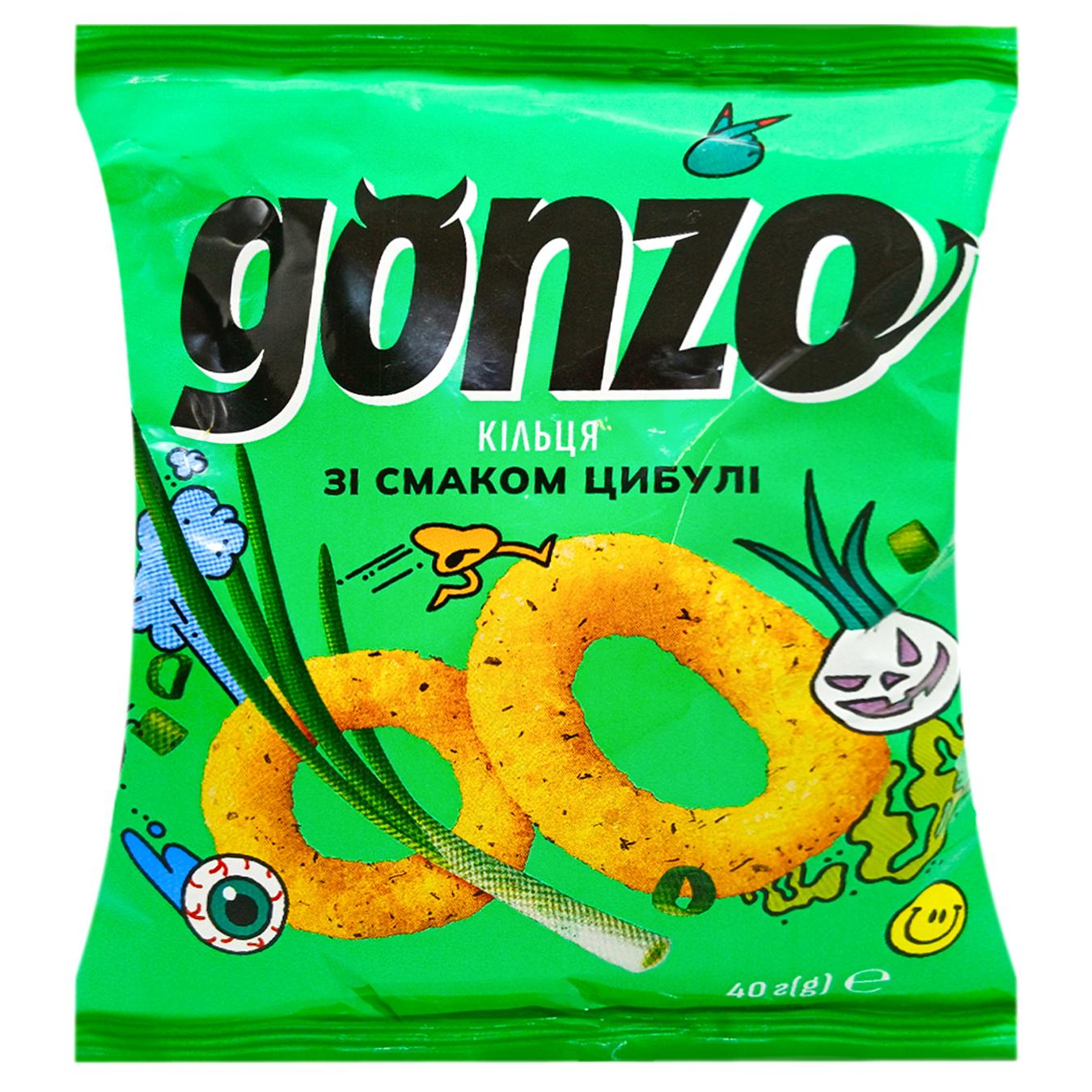 Кільця кукурудзяні Gonzo зі смаком цибулі 40г — фото продукту