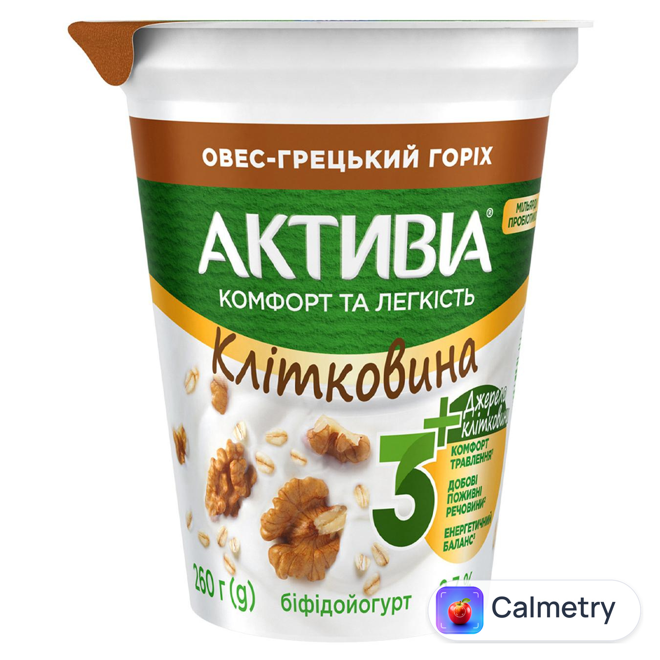 Біфідойогурт Активіа Овес-волоський горіх 2,7% 260г — фото продукту