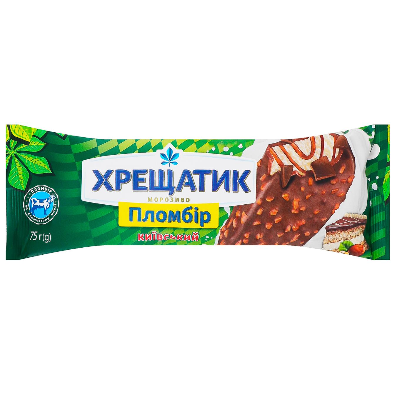 Морозиво Хрещатик Київський пломбір лісовий горіх в глазурі 75г — фото продукту