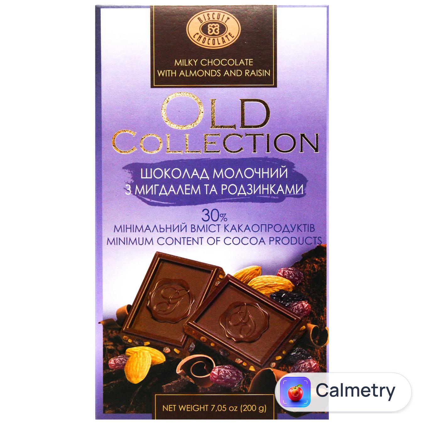 Шоколад молочний Бісквіт-Шоколад Оld Collection з мигдалем та родзинками 32% 200г