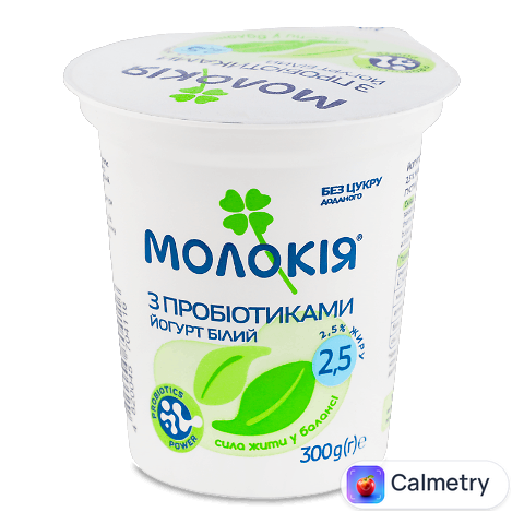 Йогурт «Молокія» білий з пробіотиками густий 2,5%, стакан, 300г