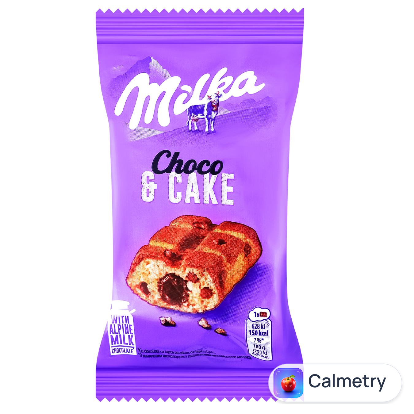 Тістечко бісквітне Milka Cake&Choc з шоколадною начинкою і шматочками молочного шоколаду 35г — фото продукту