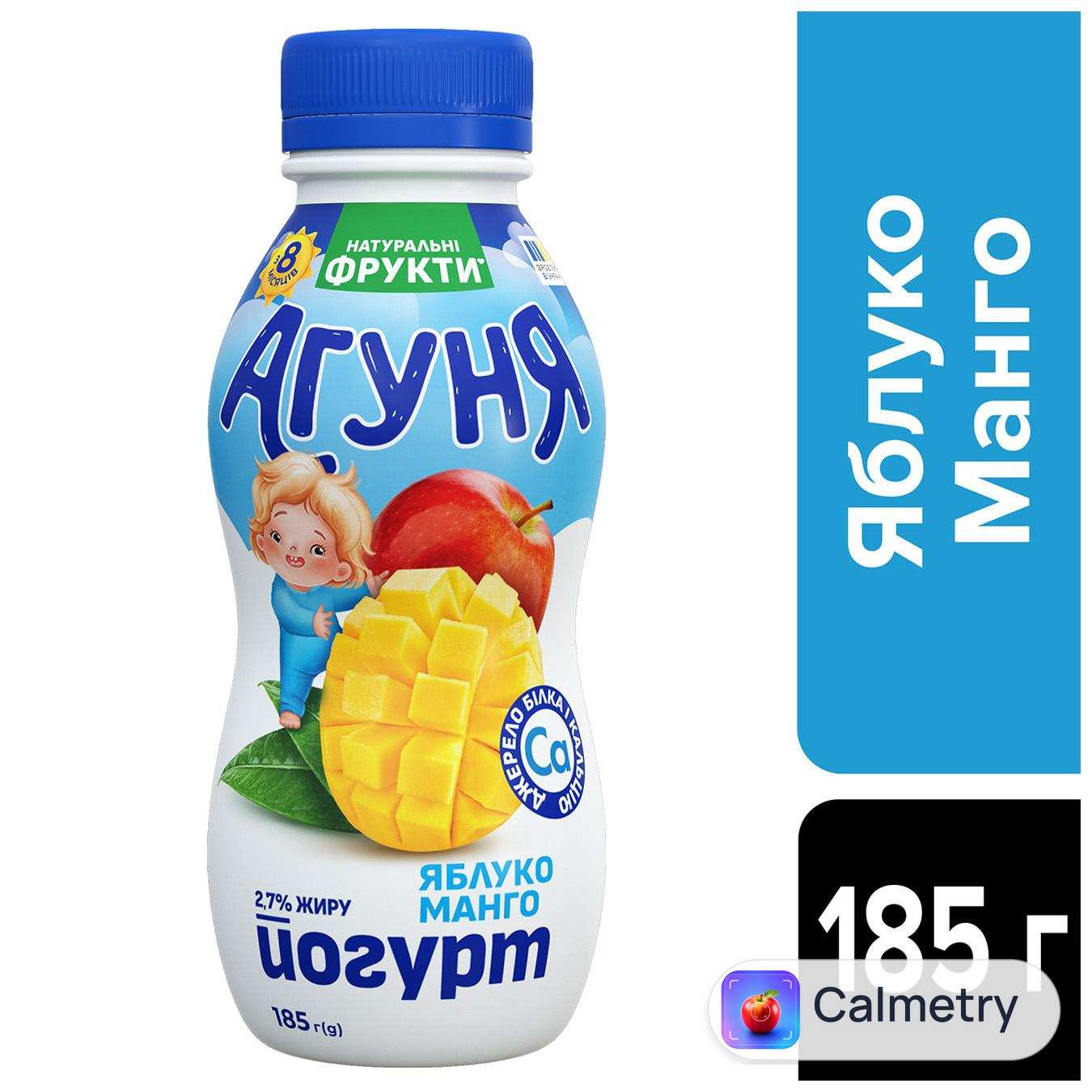 Йогурт Агуня яблуко-манго 2,7% 185г — фото продукту