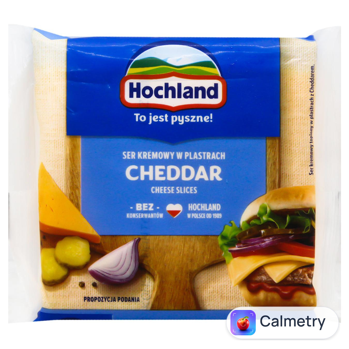 Сир плавлений Hochland Чеддер скибочками 40% 130г — фото продукту