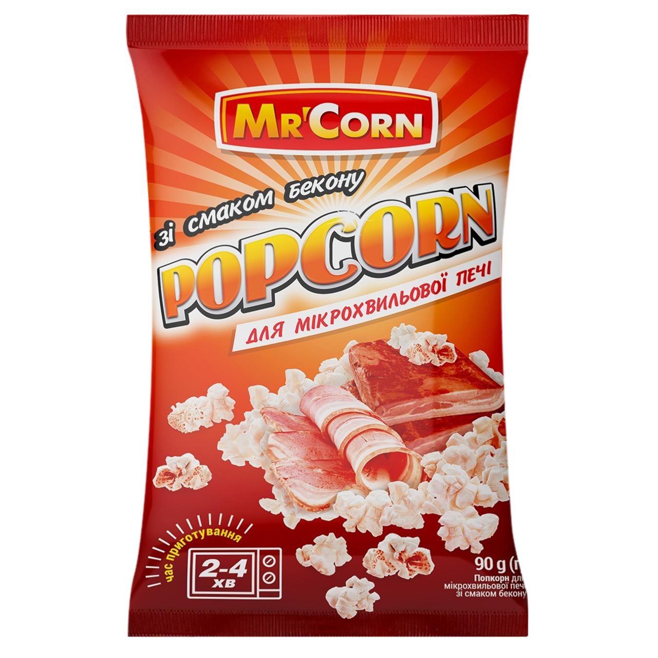 Попкорн Mr'Corn зі смаком бекону для мікрохвильової печі 90г — фото продукту