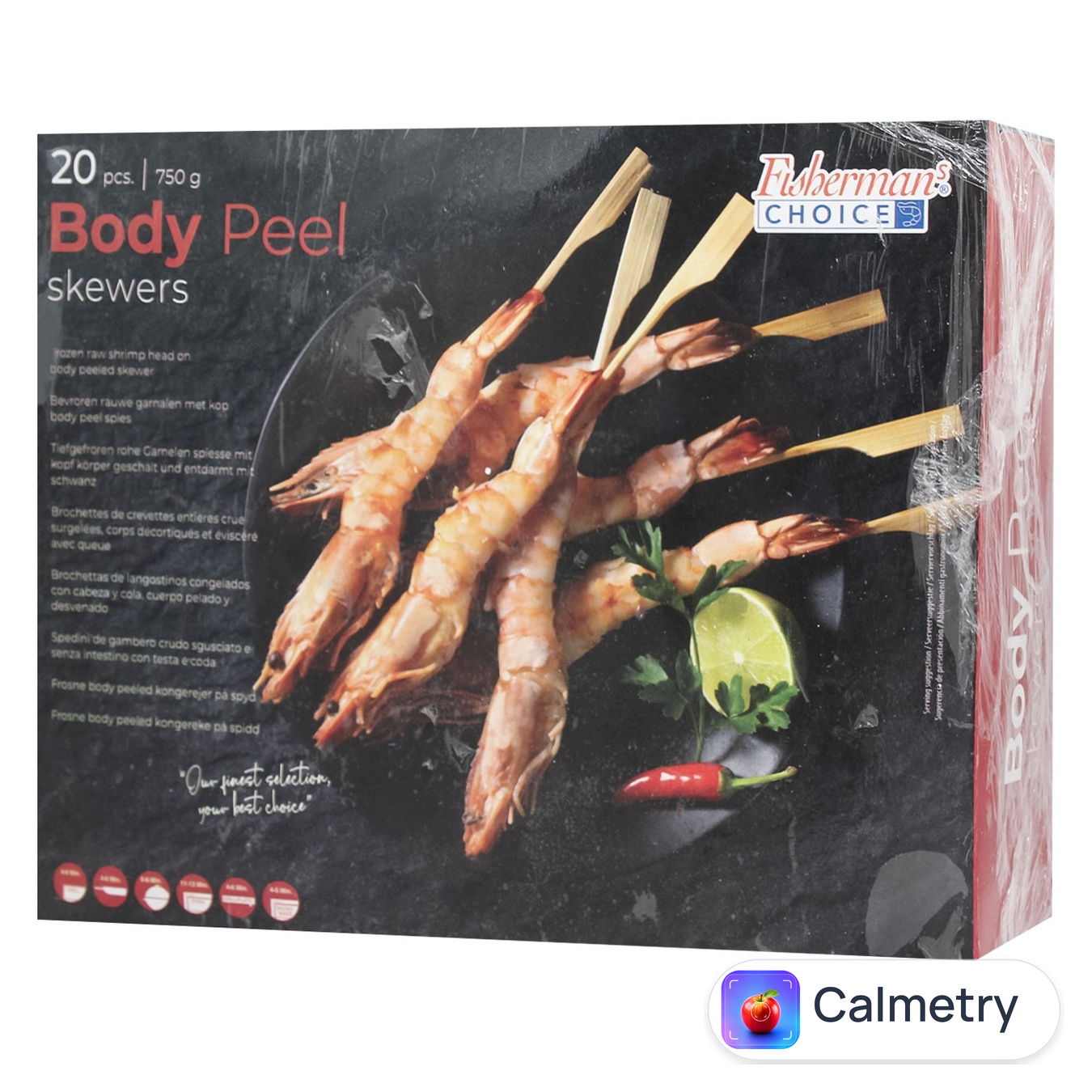Креветки Fisherman's Choice Body Peel чорні тигрові з головою на шпажках свіжоморожені 750г