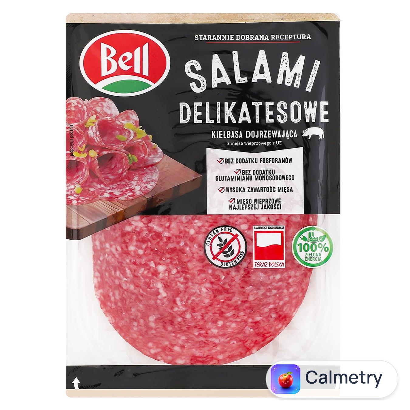 Ковбаса Bell Салямі Делікатесна нарізана сирокопчена 100г — фото продукту