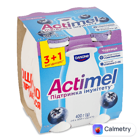 Продукт кисломолочний Actimel чорниця 1,4%, пляшка, 4*100г