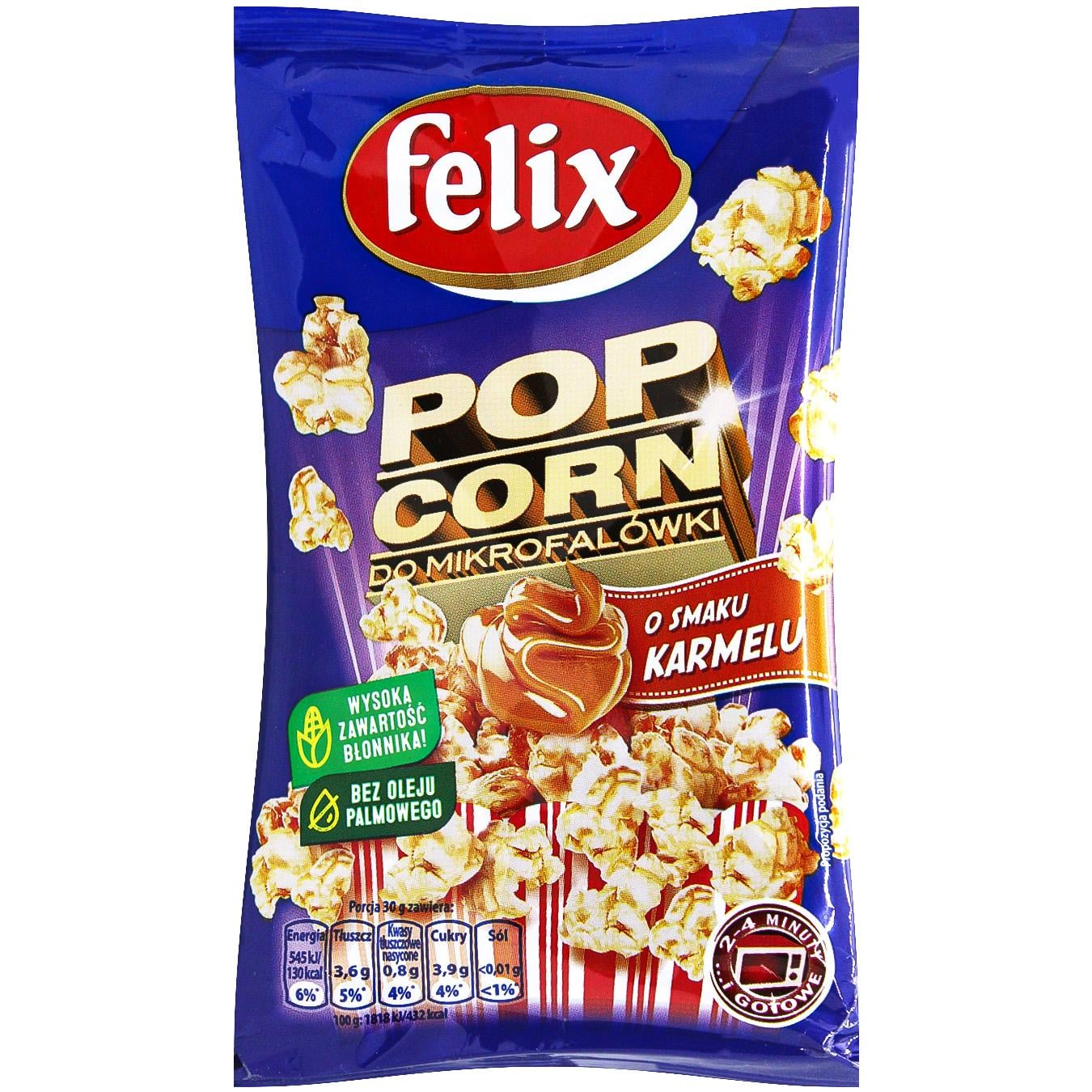 Попкорн Felix зі смаком карамелі для мікрохвильової печі 90г — фото продукту