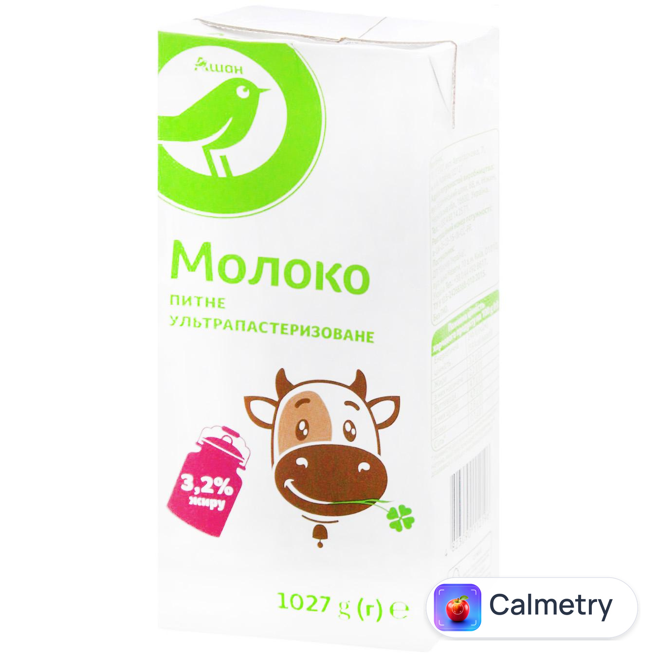 Молоко Auchan ультрапастеризоване 3.2% 1027г