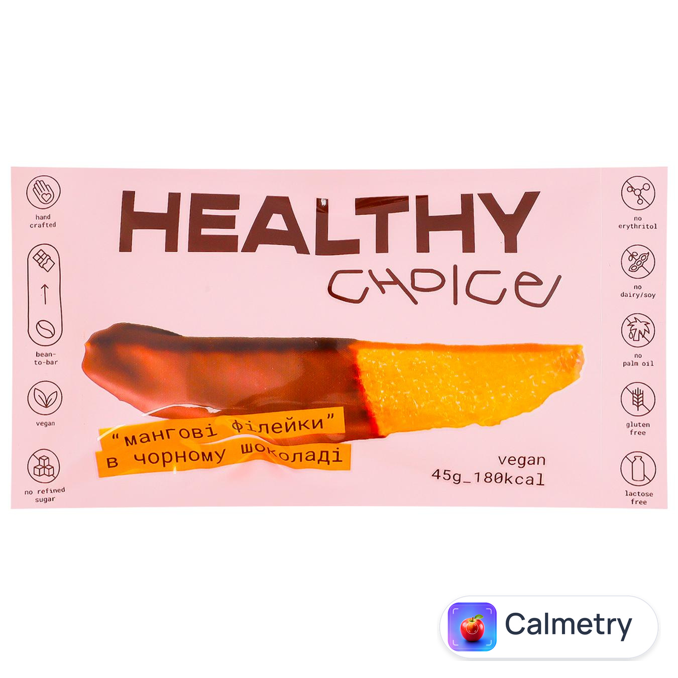 Снек Healthy Choice Мангові філейки натурально сушені в чорному шоколаді 45г