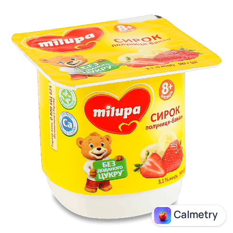 Сирок Milupa Полуниця-банан з біфідобактеріями з 8 місяців 3,1% стакан, 90г
