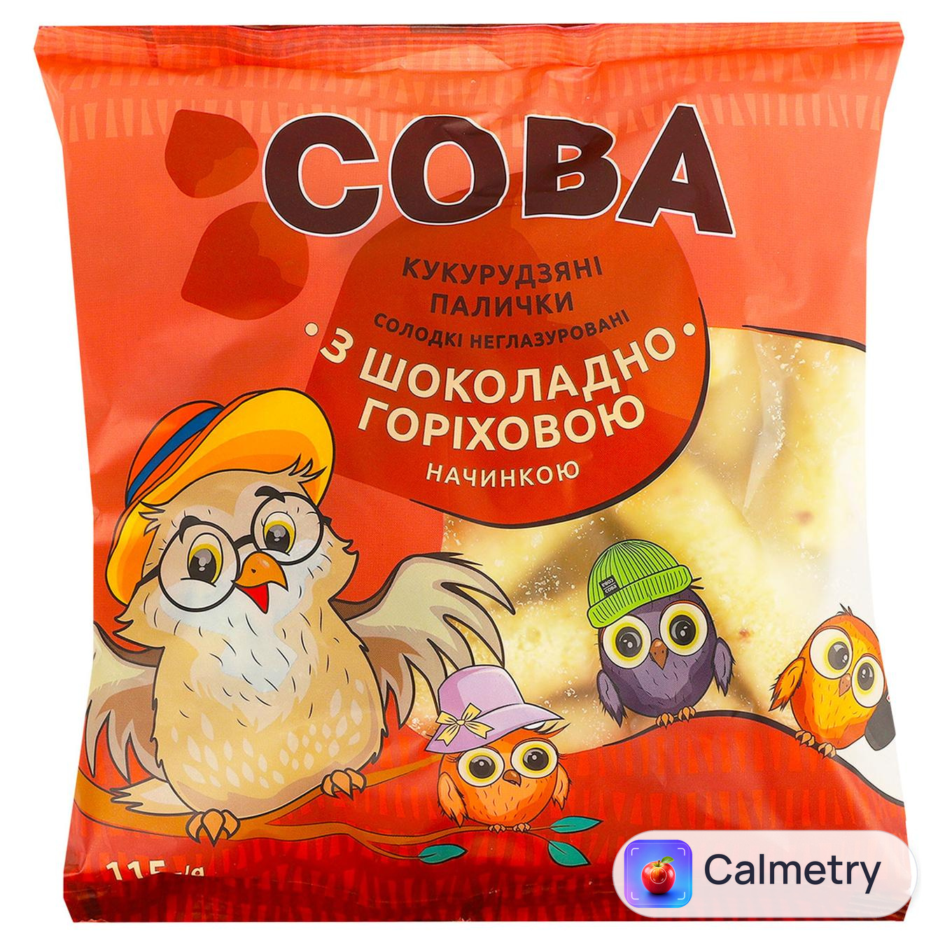 Палички кукурудзяні Сова Кукурудзяна насолода з шоколадно-горіховою начинкою 115г