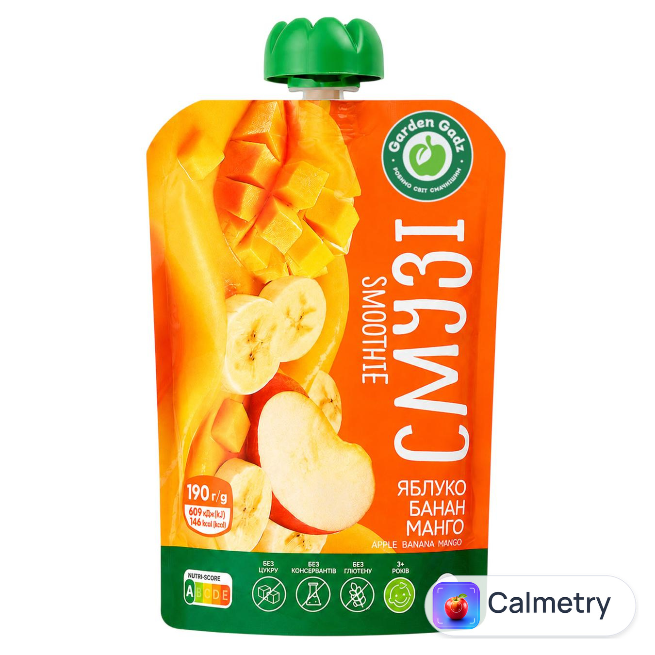 Пюре фруктове Garden Gadz Смузі яблуко-банан-манго 190г — фото продукту