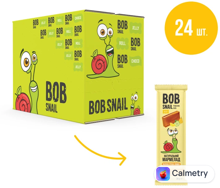 Упаковка натурального мармеладу Bob Snail Яблуко-Груша-Лимон 38 г х 24 шт.