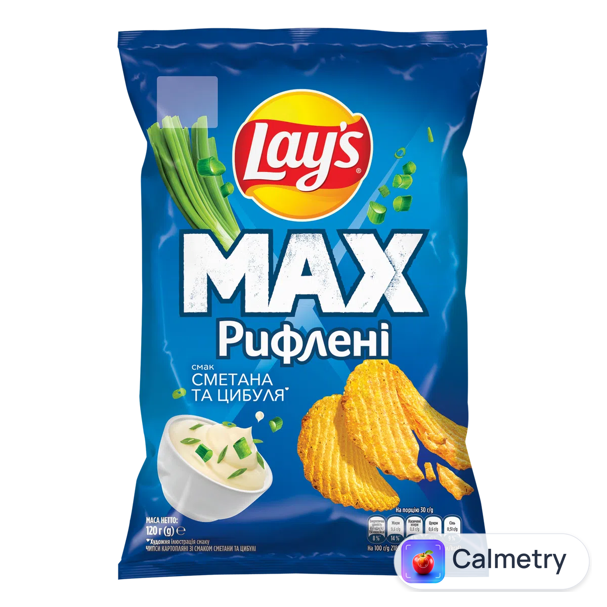 Чипси Lay's картопляні рифлені зі смаком сметани та цибулі 120г