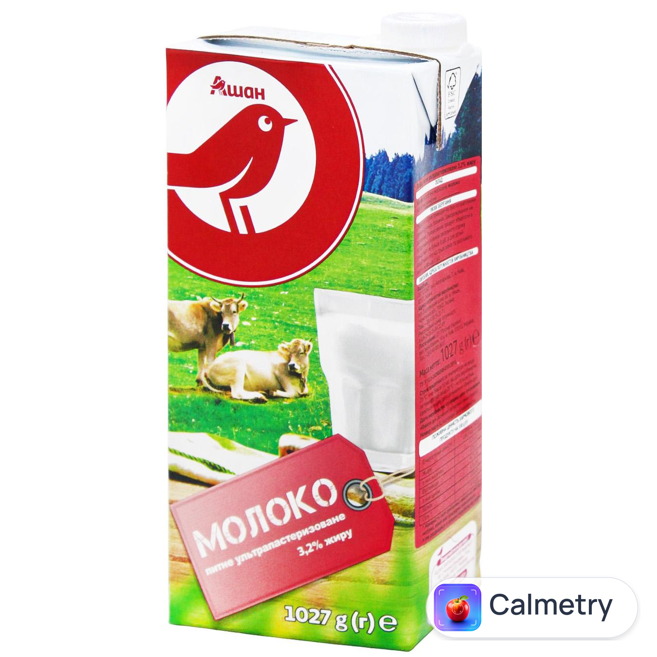 Молоко Auchan ультрапастеризоване 3,2% 1027г