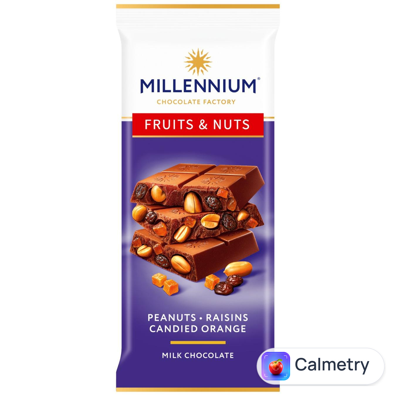 Шоколад молочний Millennium Fruits&Nuts з арахісом, цукатами, родзинками та мигдалем 90г