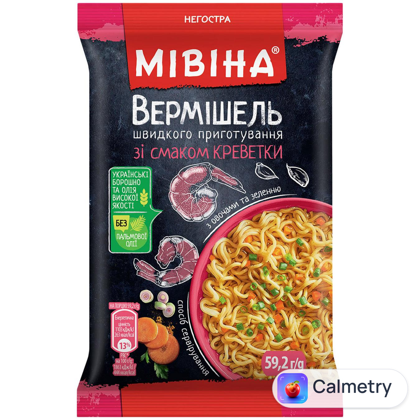 Вермішель МІВІНА® зі смаком креветки негостра 59,2г — фото продукту