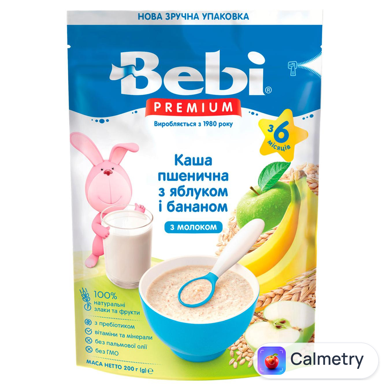 Каша молочна Bebi Premium пшенична з яблуком та бананом для дітей з 6 місяців 250г — фото продукту