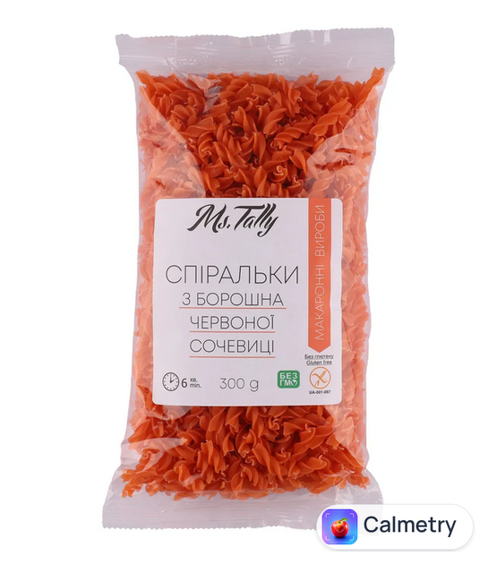 Макарони без глютену спіральки з червоної сочевиці Ms. Tally 300 г
