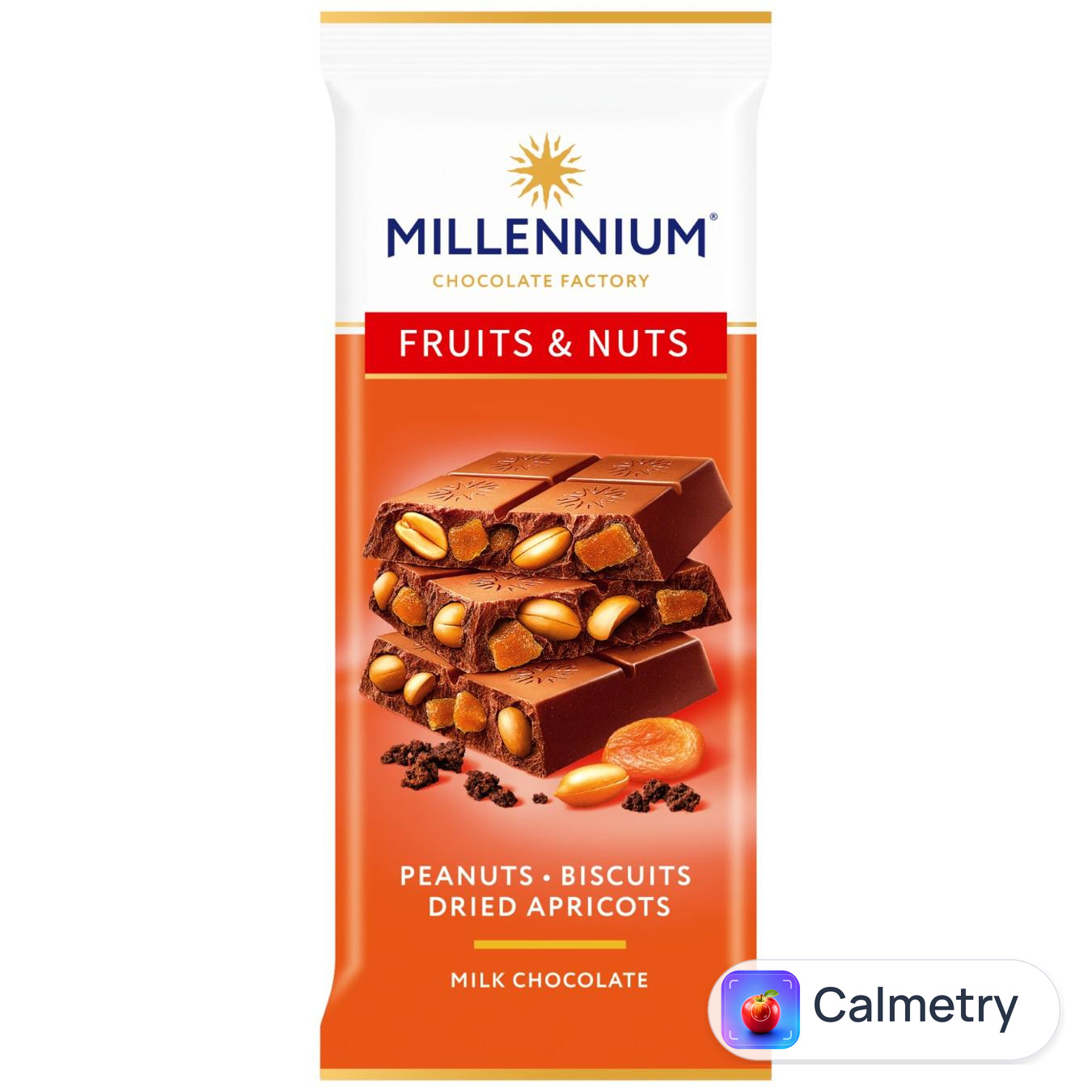 Шоколад молочний Millennium Fruits&Nuts з арахісом, бісквітом, курагою та мигдалем 90г
