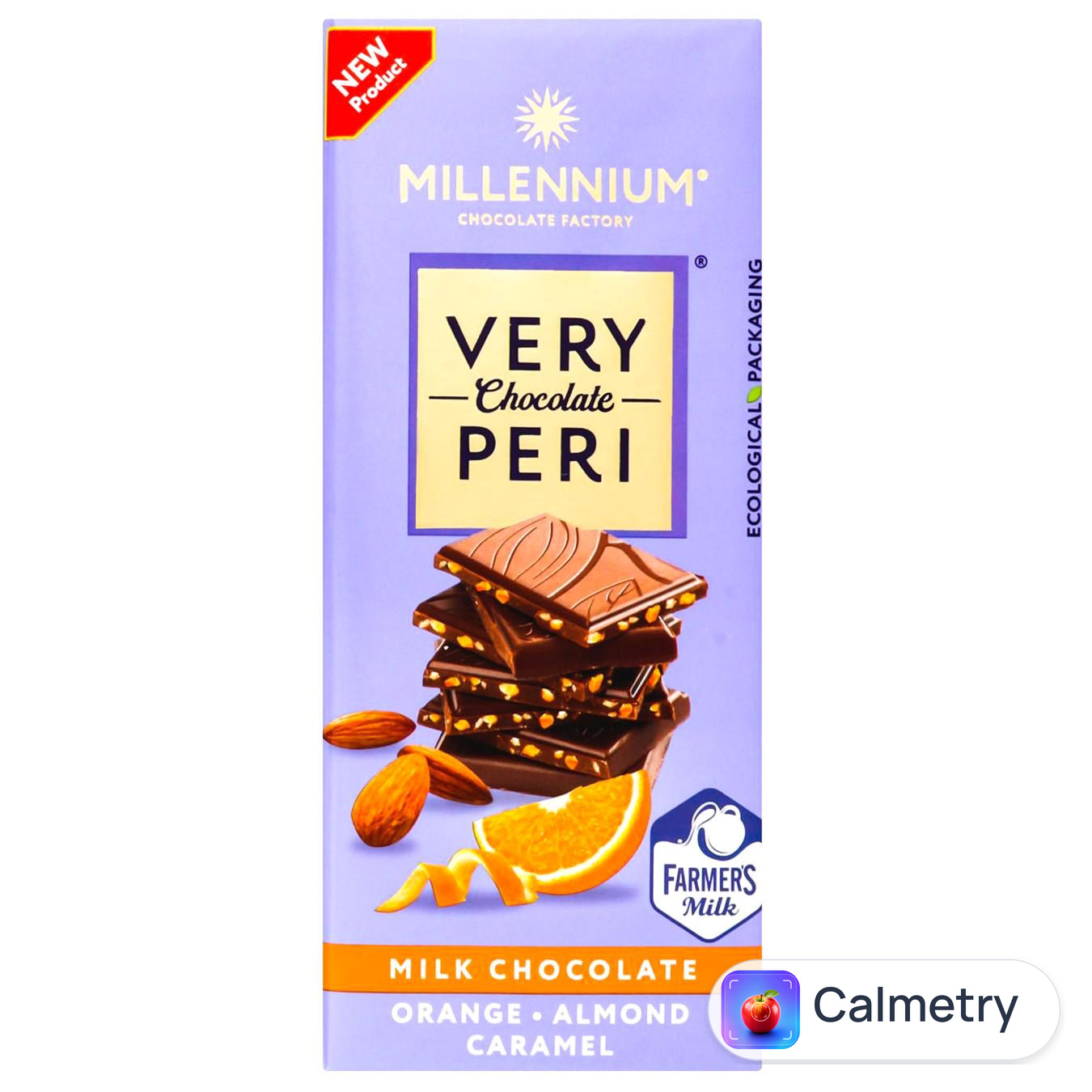 Шоколад молочний Millennium Very Peri з мигдалем карамеллю та апельсиновою цедрою 85г — фото продукту