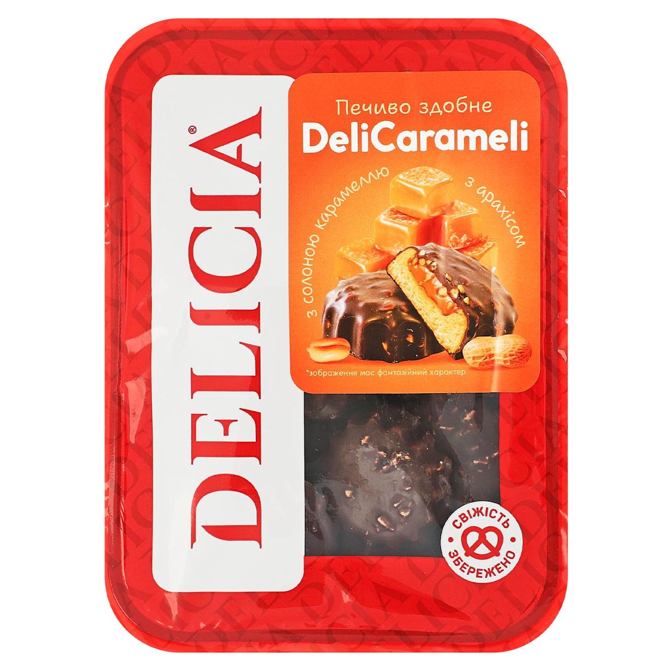 Печиво Delicia DeliCarameli з солоною карамеллю з арахісом 180г — фото продукту