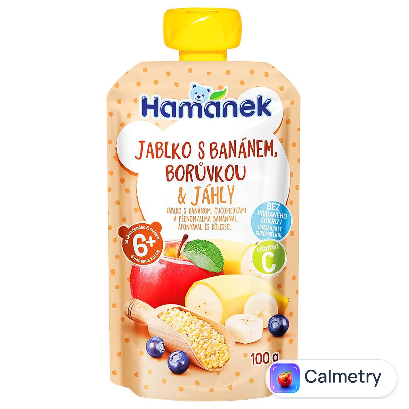 Пюре Hamanek Яблуко+банан+чорниця+пшоно 100г — фото продукту