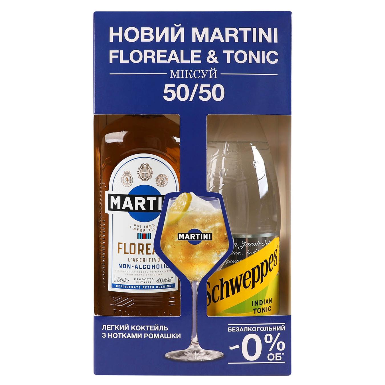 Напій винний Martini Floreale безалкогольний 0,75л + Напій газований Schweppes Indian Tonic 1л — фото продукту