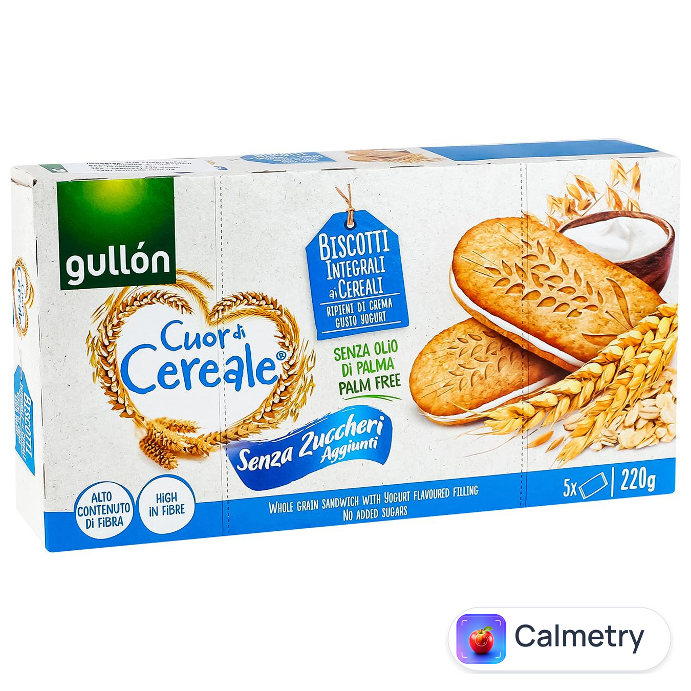Печиво-сендвіч без цукру злакове з йогуртовим кремом Cuor di Cereale Gullon 220гр (5х44г)