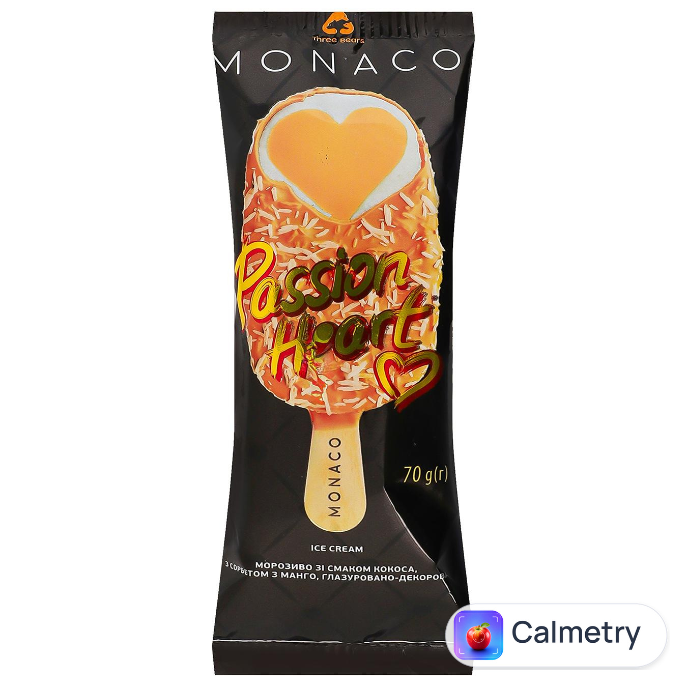 Морозиво Три Ведмеді Monaco Passion Heart Кокос-Манго в глазурі 70г — фото продукту