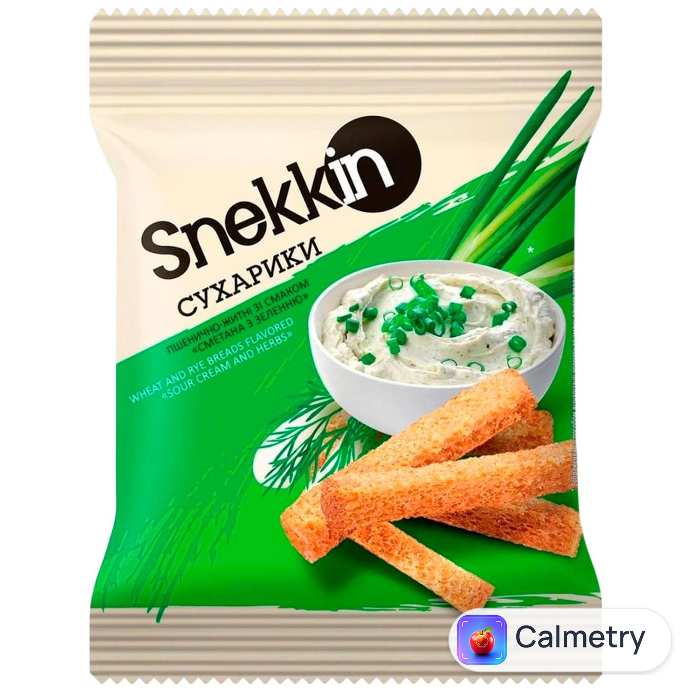 Сухарики пшенично-житні зі смаком сметани з зеленню Snekkin пакет 110 г — фото продукту