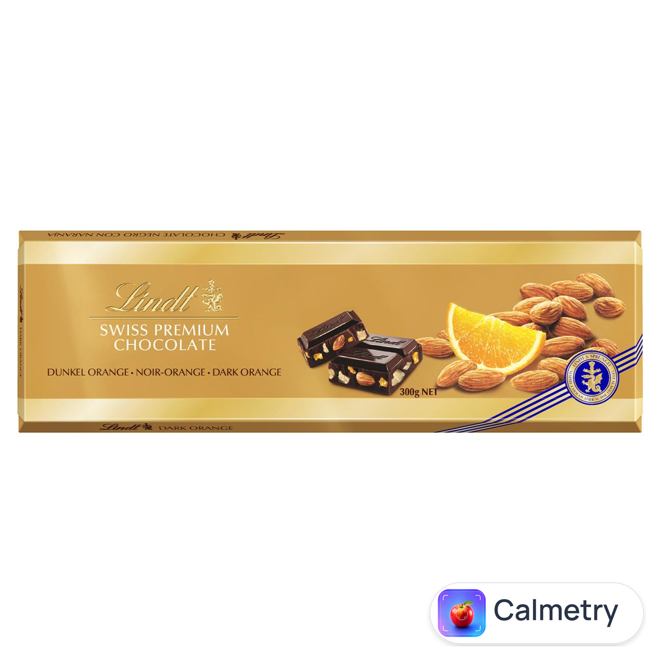 Шоколад чорний Lindt з апельсином і мигдалем 300г — фото продукту