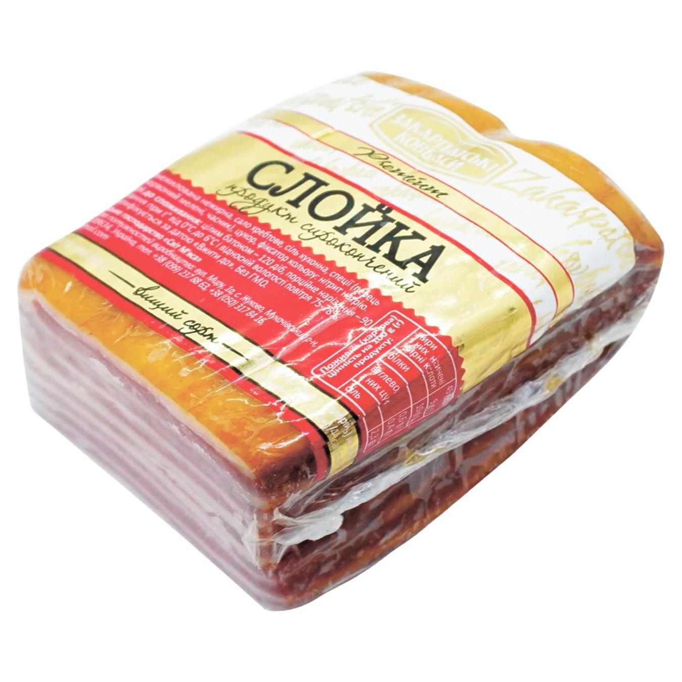Продукт м'ясний Закарпатські Ковбаси Слойка сирокопчений вищий сорт — фото продукту
