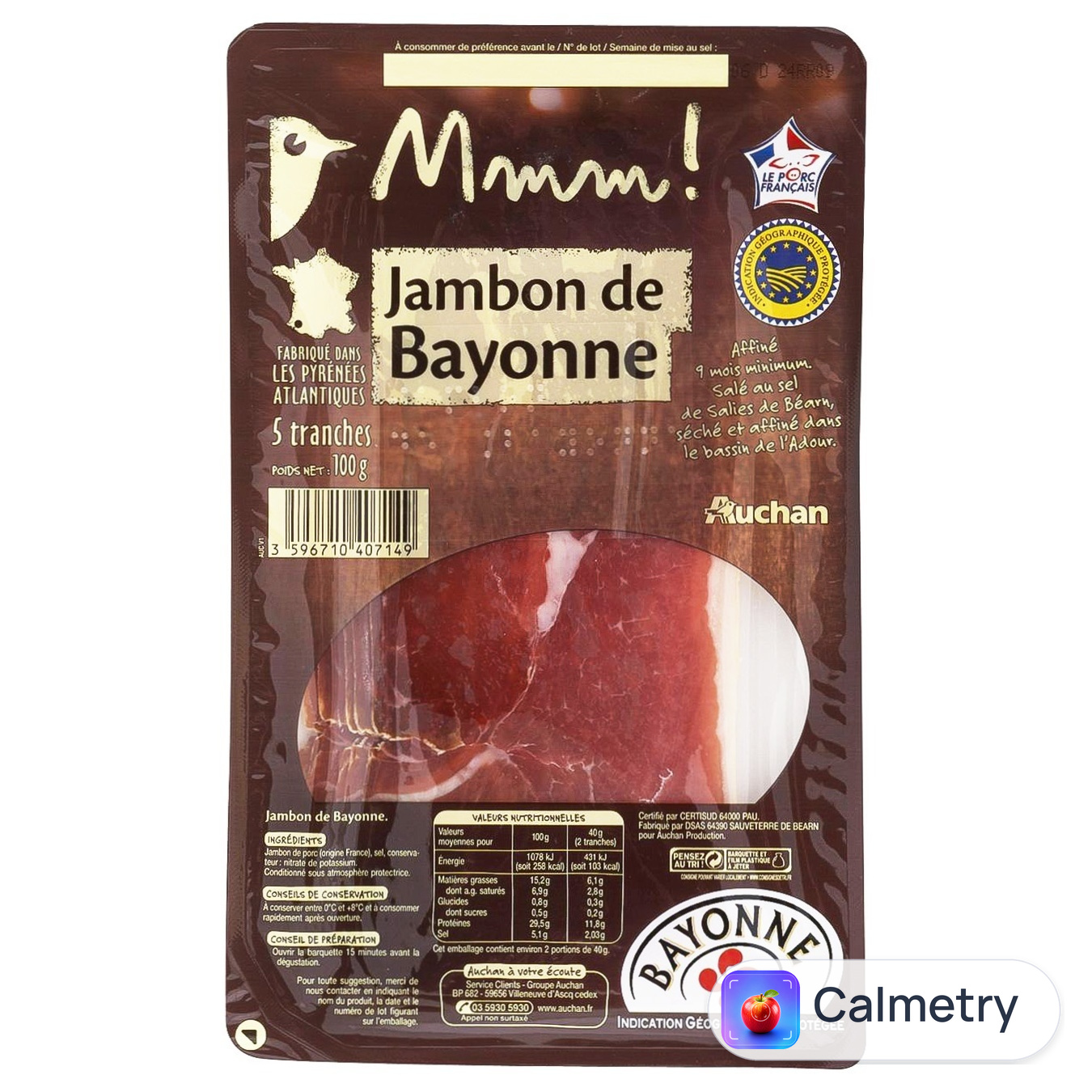Шинка Auchan Ммм! Bayonne сиров'ялена 5шт 100г