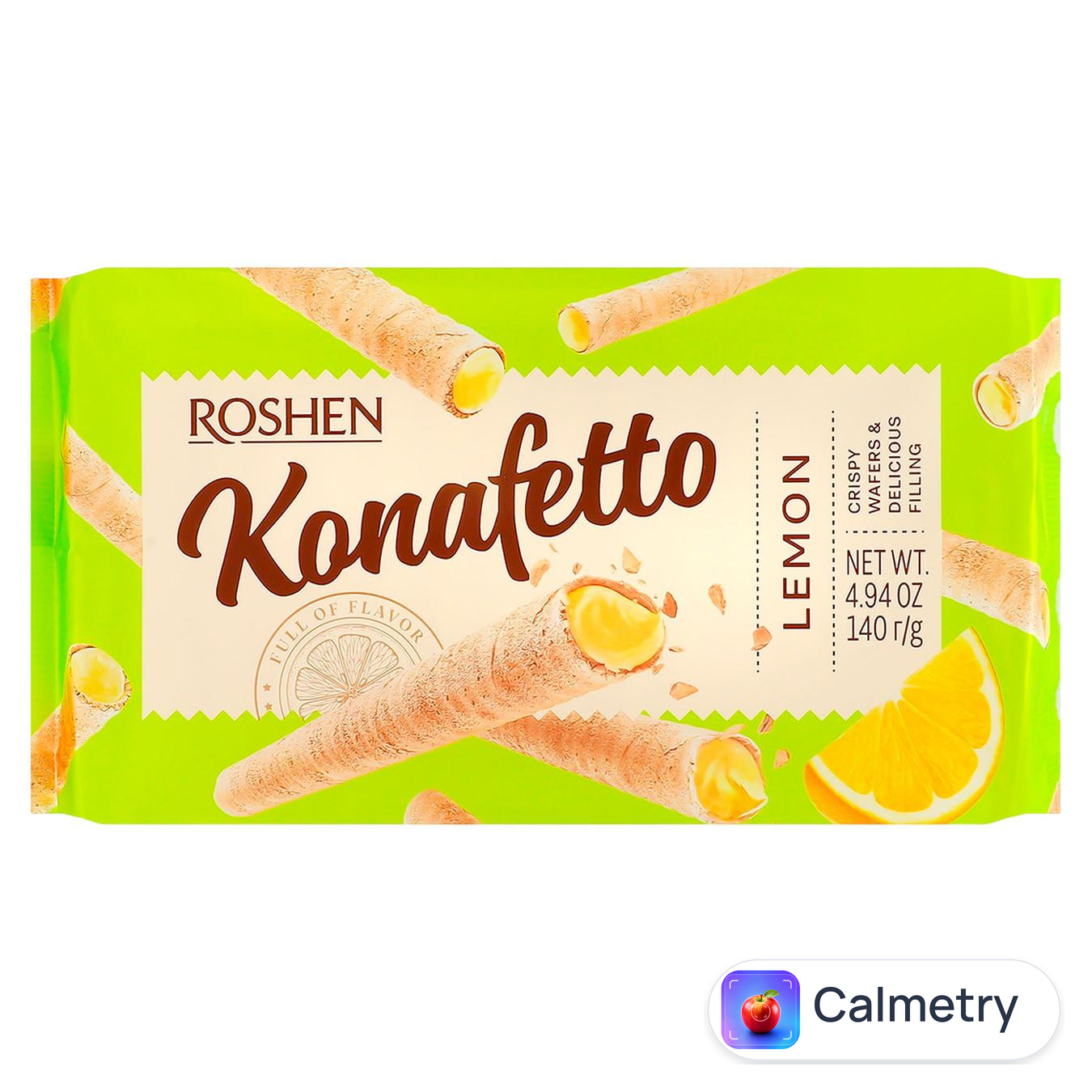 Трубочки вафельні Roshen Konafetto з лимонною начинкою 140г — фото продукту