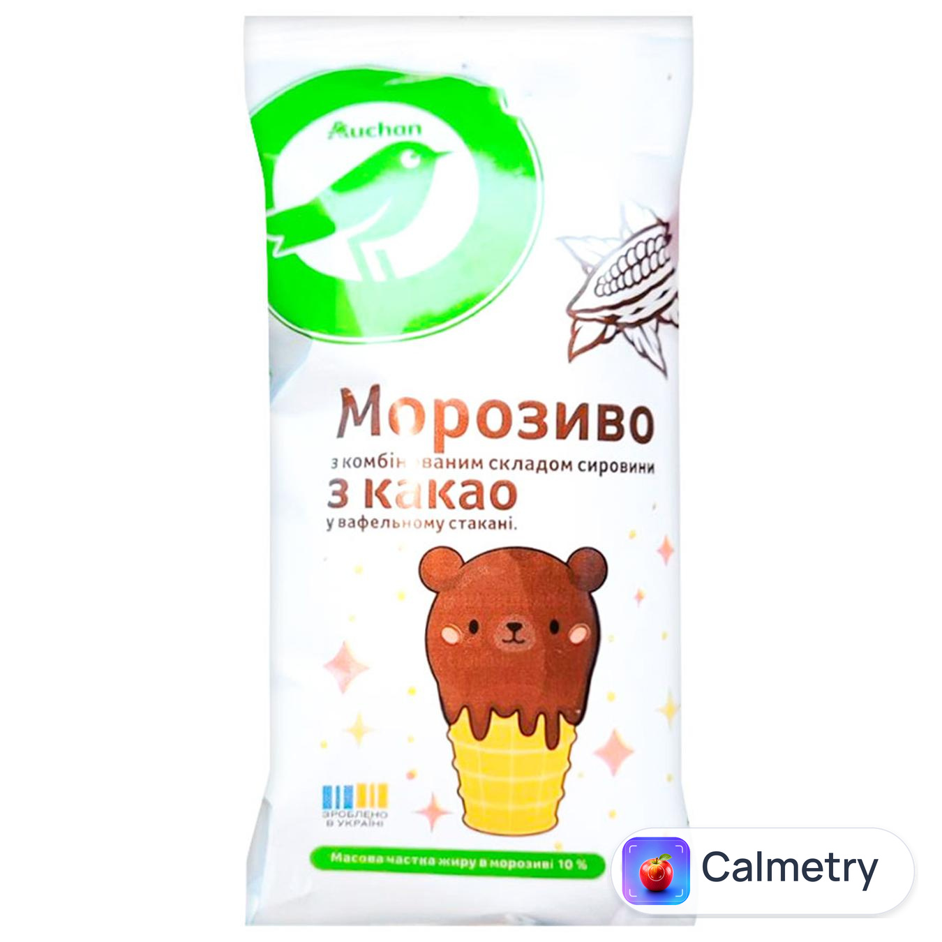 Морозиво Auchan з какао у вафельному стаканчику 60г