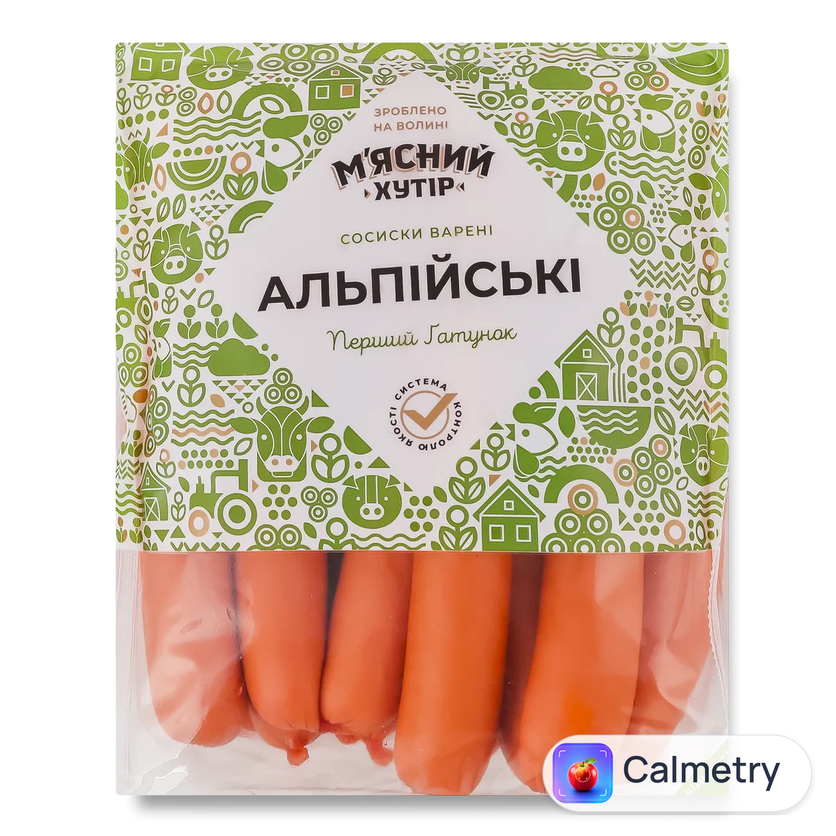 Сосиски «М'ясний хутір» «Альпійські» 1-й ґатунок, білкозин