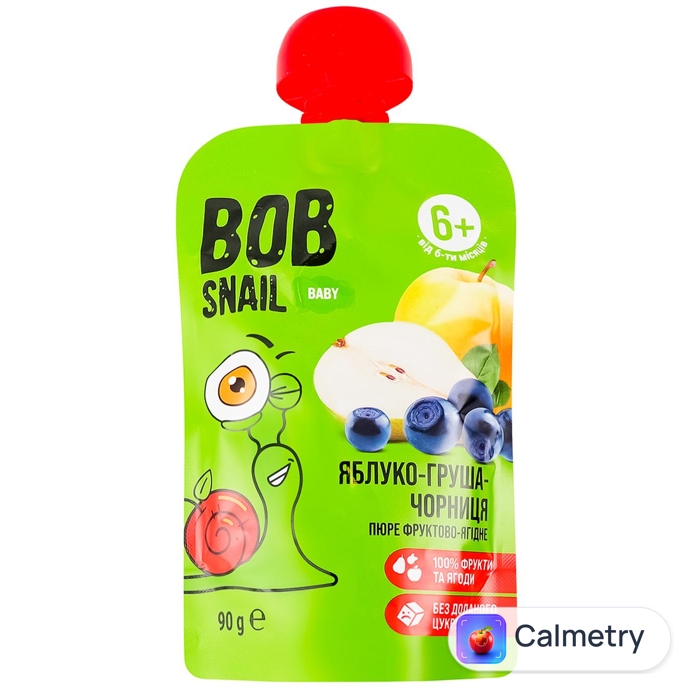 Пюре фруктово-ягідне Bob Snail Яблуко-груша-чорниця 90г — фото продукту