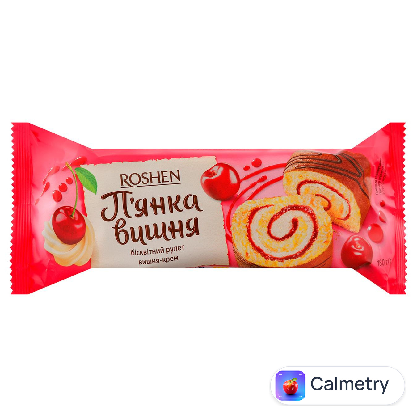 Рулет Roshen П'янка вишня бісквітний з начинкою вишня-крем 180г — фото продукту